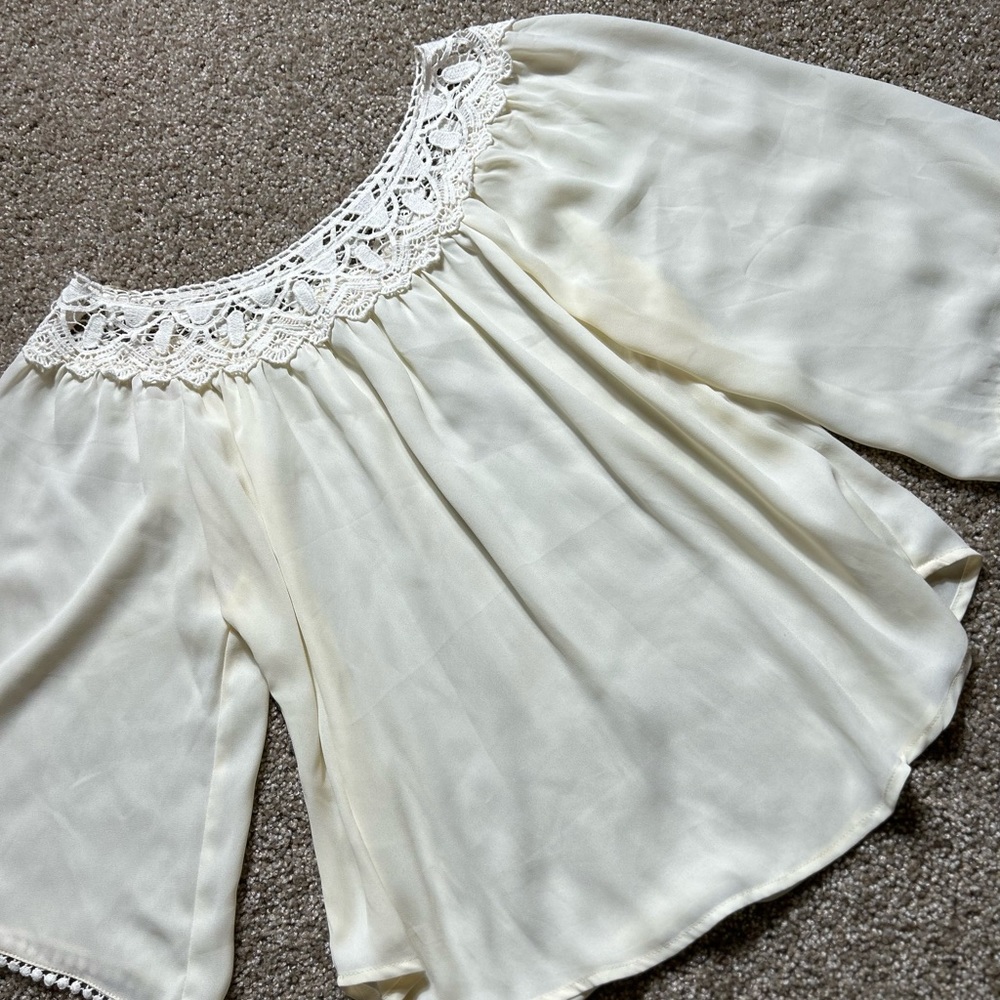 Cream Eyelet Collared Shirt